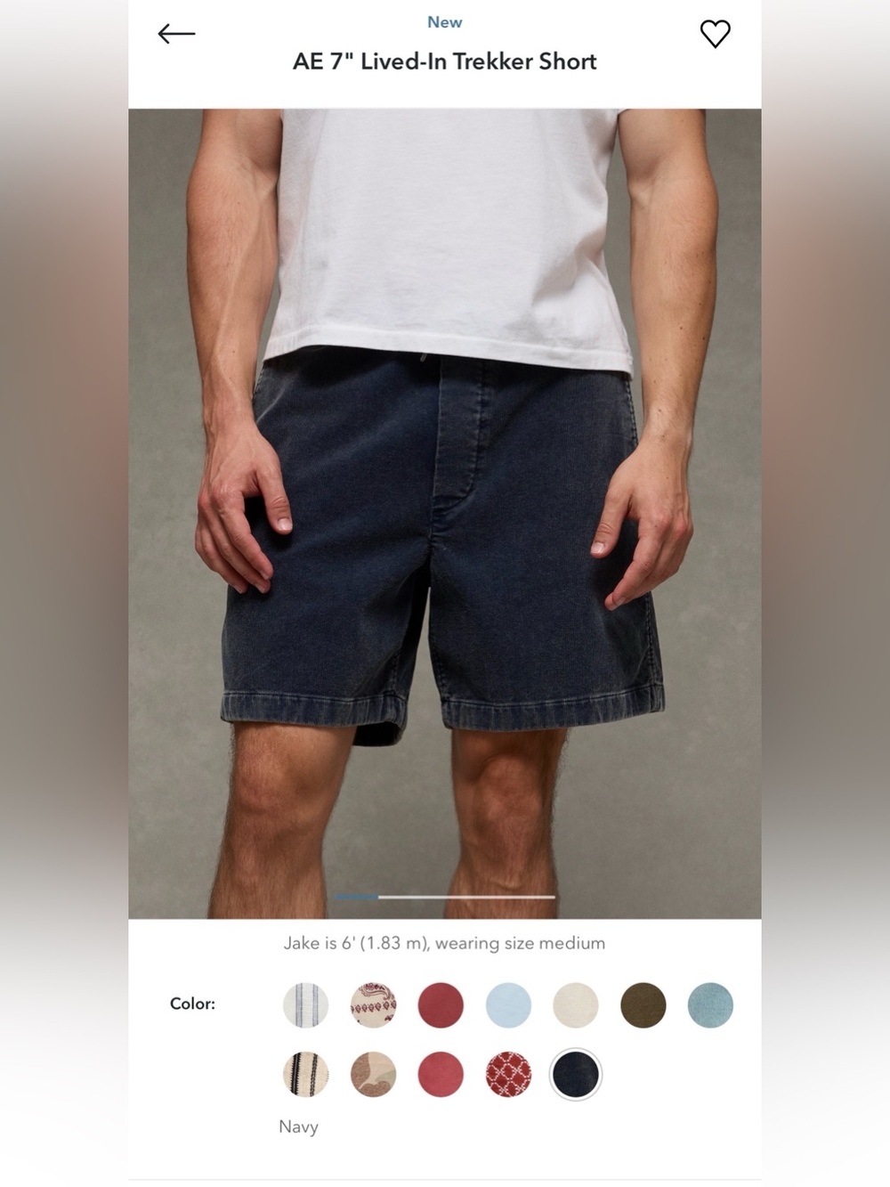 NWT! American Eagle 7” Lived-In Trekker Short Navy Corduroy Size Medium